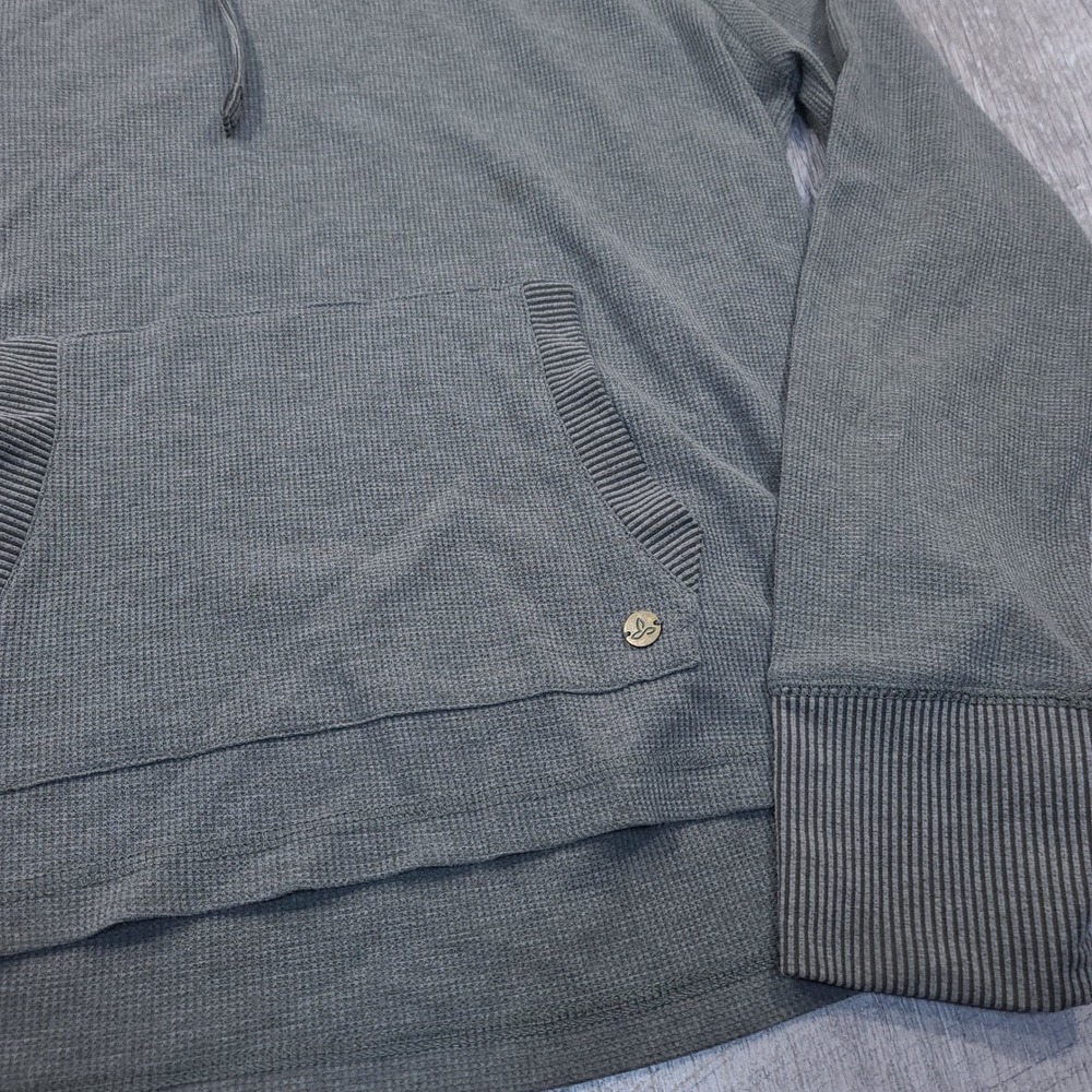 Prana Hoodie Womens XL Green Shea Waffle Knit Thermal Pullover Kangaroo - Picture 3 of 5